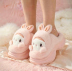 Plush Bunny Platform Slippers | Kawaii Rabbit House Shoes, Cozy Winter Indoor Footwear | SoftSlipsy