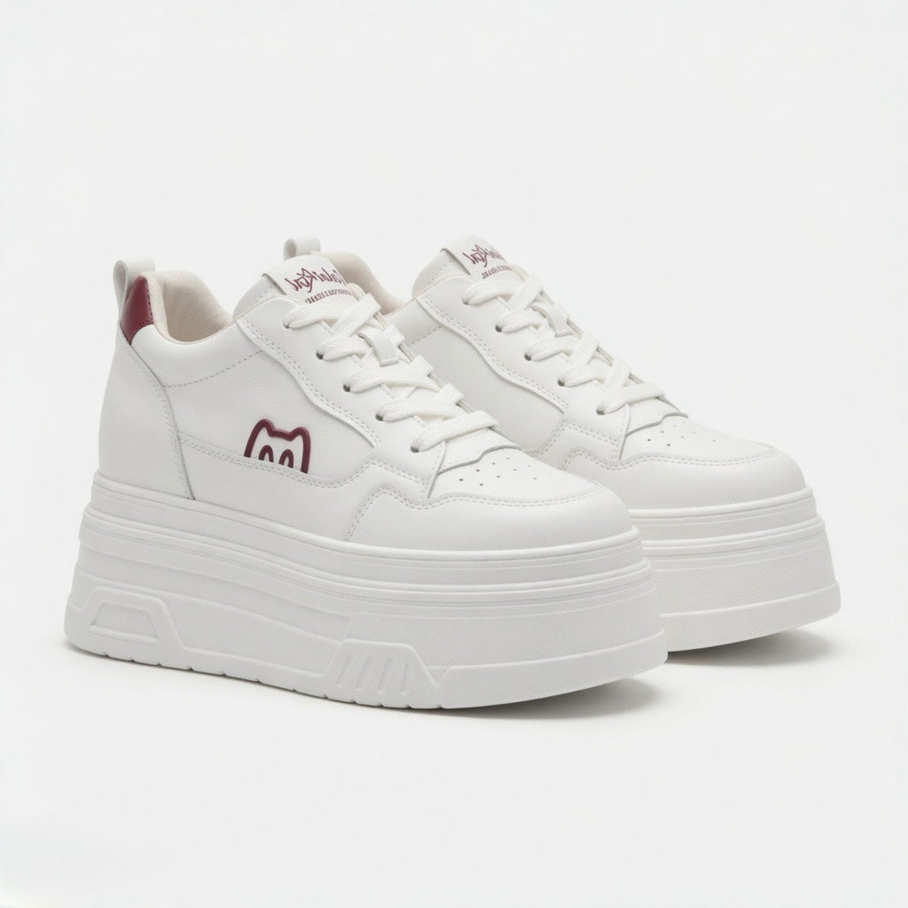 SoftSlipsy 16CM White Chunky Platform Sneakers: Hidden Height Increase, Street Style Shoes