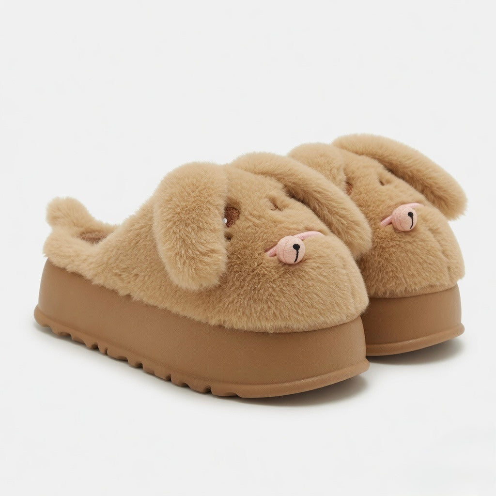 Plush Puppy Dog Slippers | Cozy Platform Animal House Shoes | SoftSlipsy