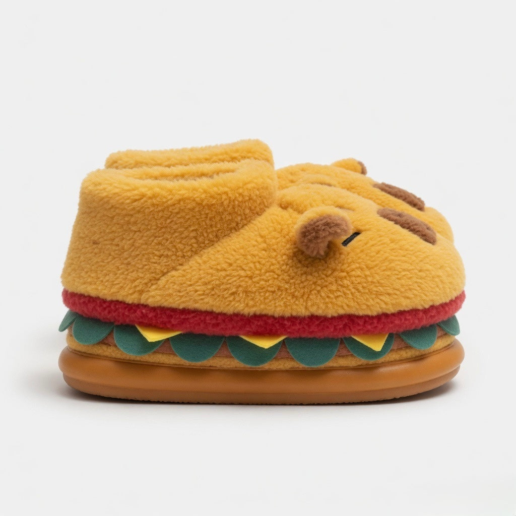 Capybara Burger Plush Slippers – Ultra Cozy Animal House Shoes | SoftSlipsy