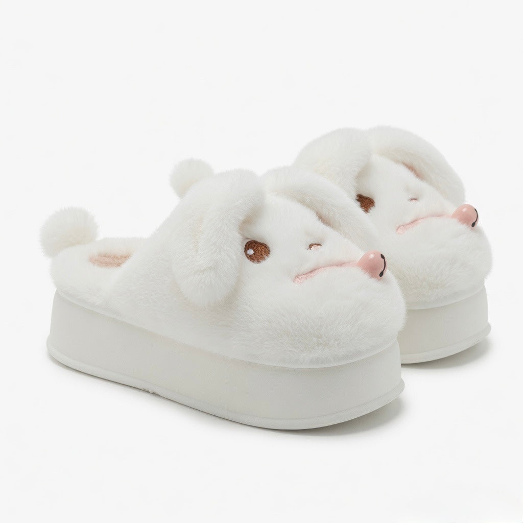 Plush Puppy Platform Slippers | Cozy Winter Animal House Shoes | SoftSlipsy