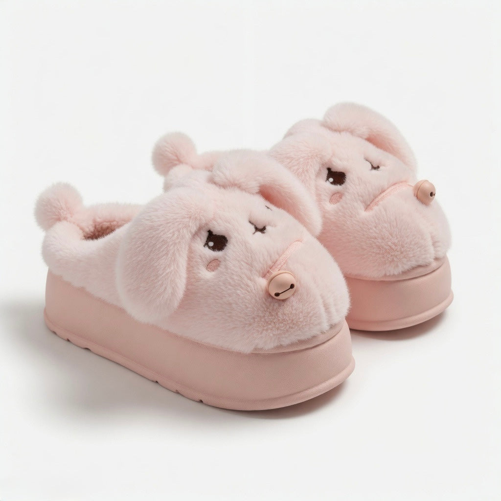 Plush Puppy Platform Slippers | Cozy Cartoon Animal House Shoes | SoftSlipsy
