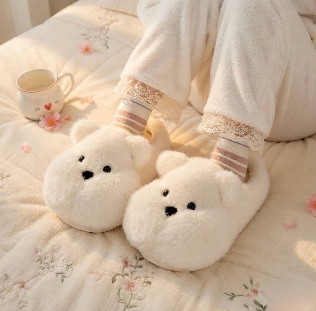 Plush Bear Slippers | Kawaii Cartoon Animal Indoor Shoes | SoftSlipsy