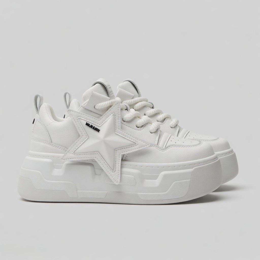 SoftSlipsy White Star Platform Sneakers – Chunky Height Boost Y2K Shoes