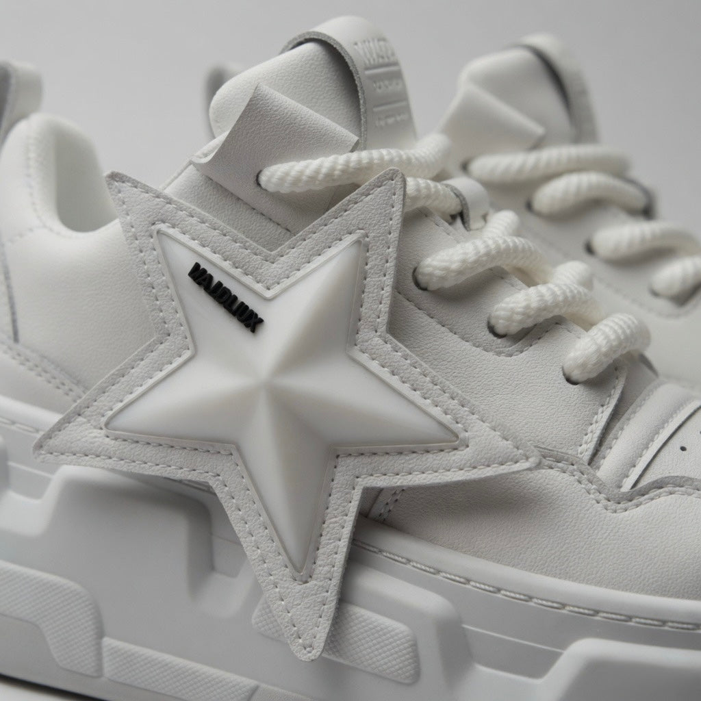 SoftSlipsy White Star Platform Sneakers – Chunky Height Boost Y2K Shoes