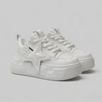 SoftSlipsy White Star Platform Sneakers – Chunky Height Boost Y2K Shoes