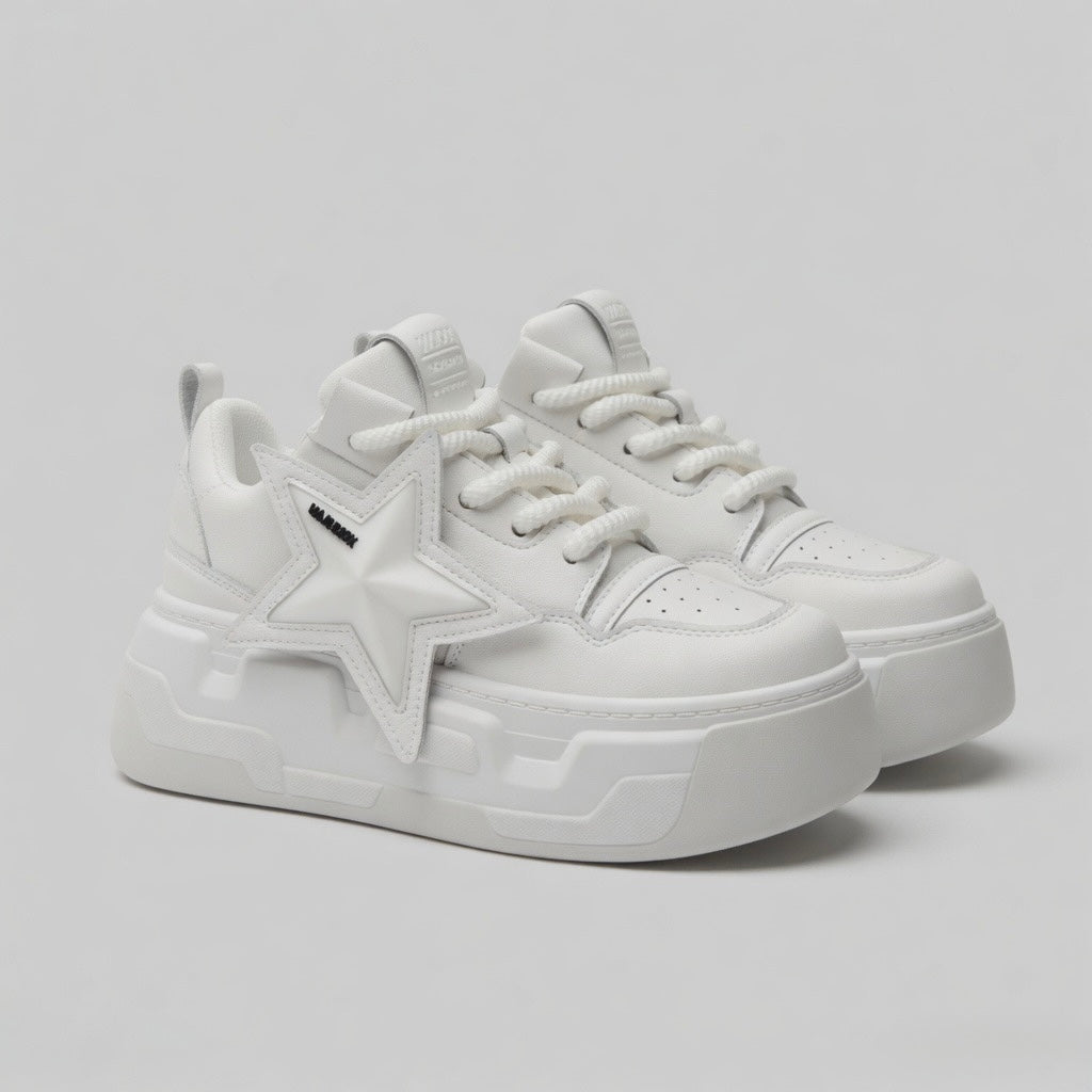 SoftSlipsy White Star Platform Sneakers – Chunky Height Boost Y2K Shoes