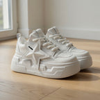 SoftSlipsy White Star Platform Sneakers – Chunky Height Boost Y2K Shoes