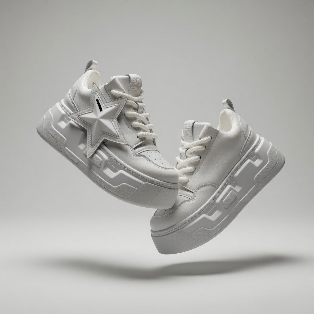 SoftSlipsy White Star Platform Sneakers – Chunky Height Boost Y2K Shoes