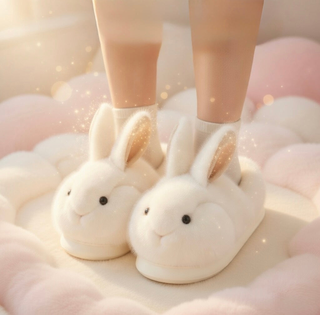 Fluffy Bunny Slippers Cute Plush Animal Slippers Soft Warm Indoor House Shoes Cozy Winter Slippers