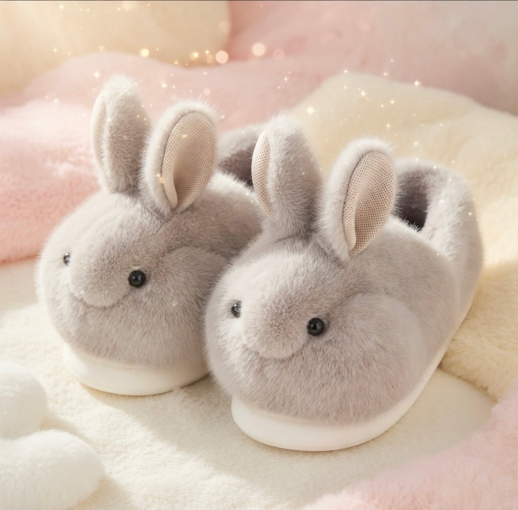 Beige Bunny Slippers Cute Plush Animal Slippers Soft Warm Indoor House Shoes Cozy Winter Slippers