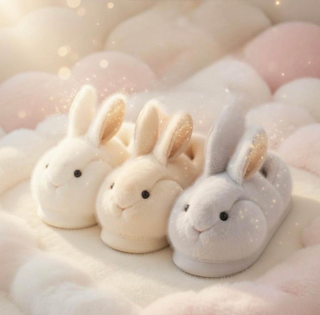Beige Bunny Slippers Cute Plush Animal Slippers Soft Warm Indoor House Shoes Cozy Winter Slippers