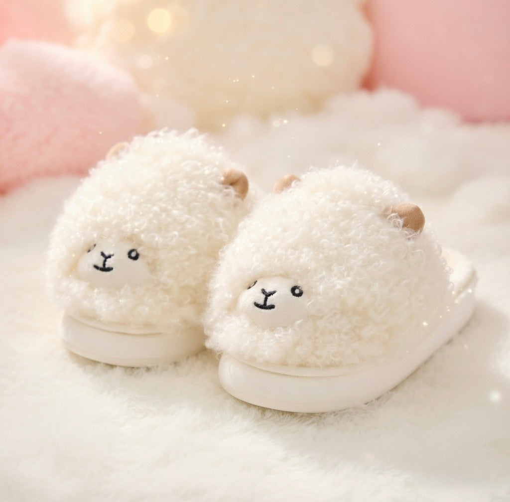 Cute Brown Sheep Plush Slippers – Soft Cozy Indoor House Shoes