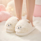 Cute Brown Sheep Plush Slippers – Soft Cozy Indoor House Shoes