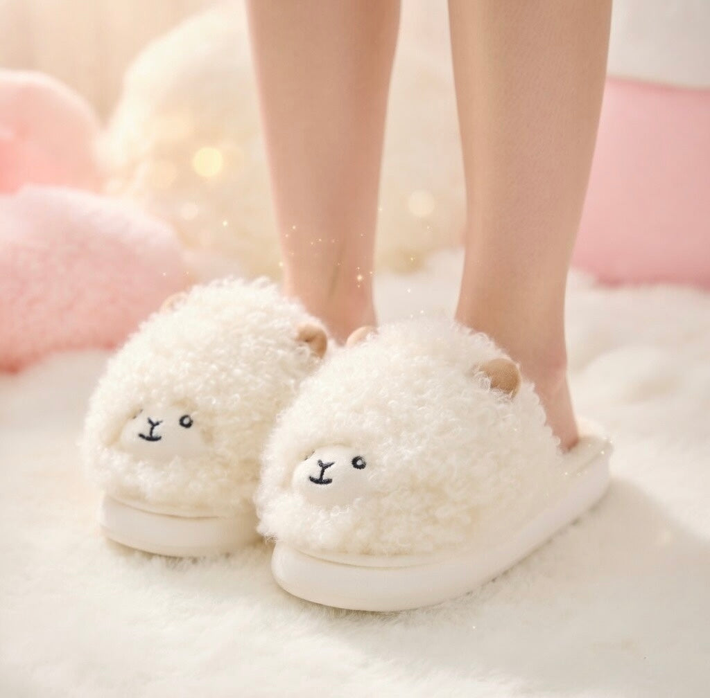 Cute Sheep Plush Slippers – Soft Cozy Indoor House Shoes