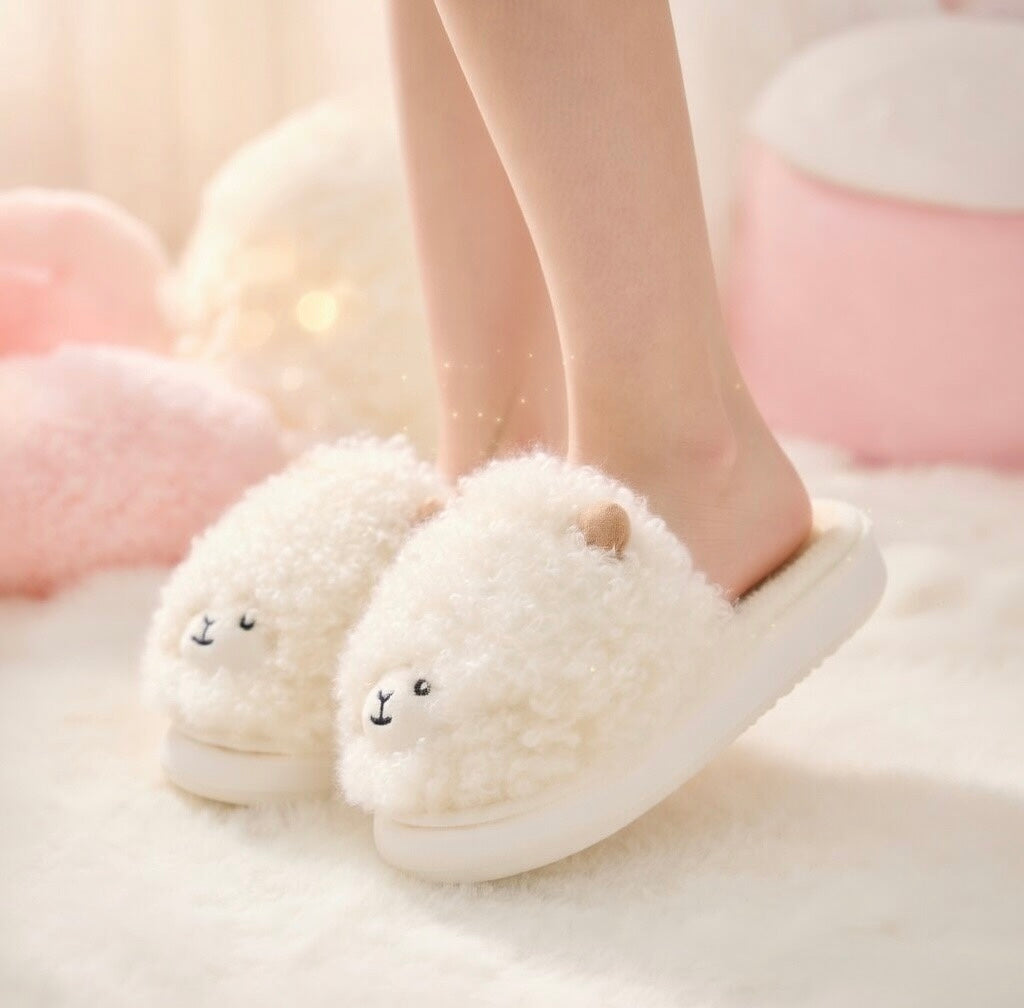 Cute Brown Sheep Plush Slippers – Soft Cozy Indoor House Shoes