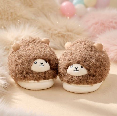 Cute Brown Sheep Plush Slippers – Soft Cozy Indoor House Shoes