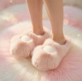 Cute Pink Cat Paw Plush Slippers – Soft Cozy Indoor House Shoes