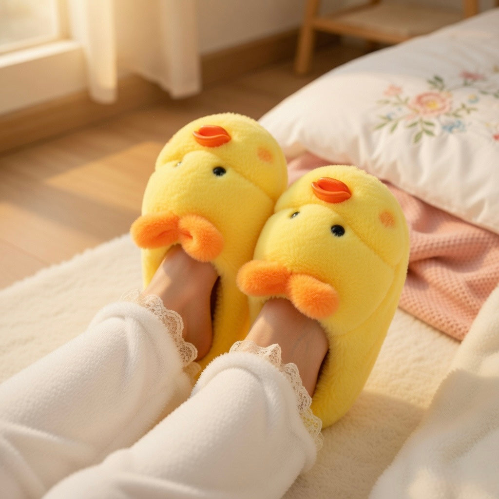 Yellow Duck Slippers Cute Plush Animal Slippers Soft Warm Cozy Indoor House Shoes