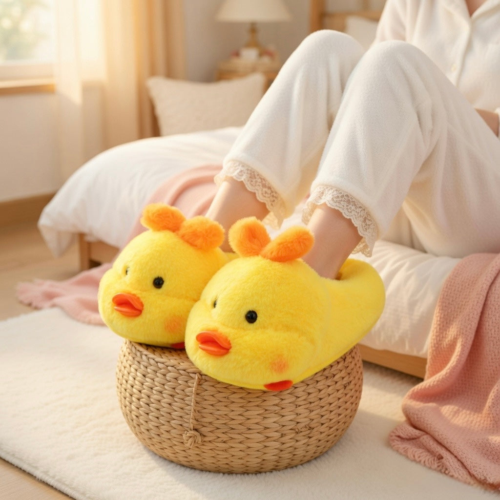 Yellow Duck Slippers Cute Plush Animal Slippers Soft Warm Cozy Indoor House Shoes