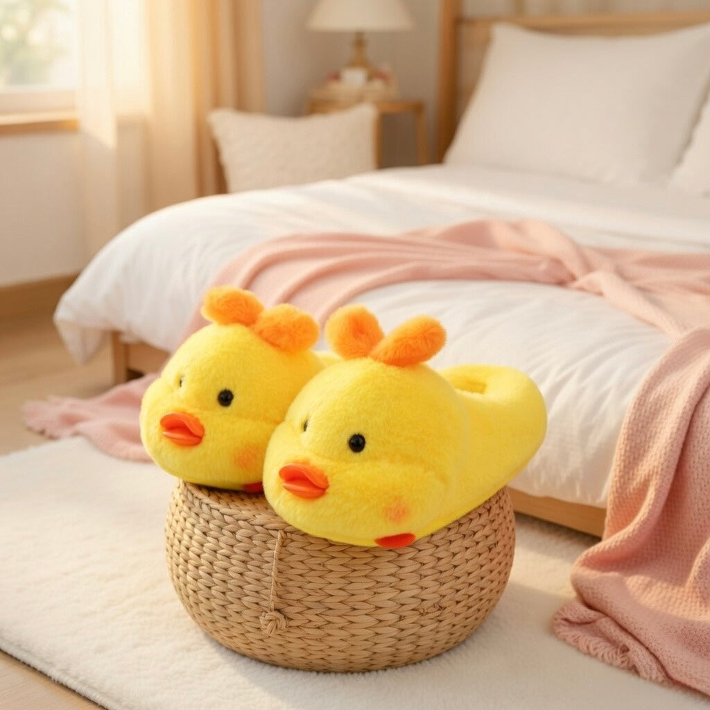 Yellow Duck Slippers Cute Plush Animal Slippers Soft Warm Cozy Indoor House Shoes