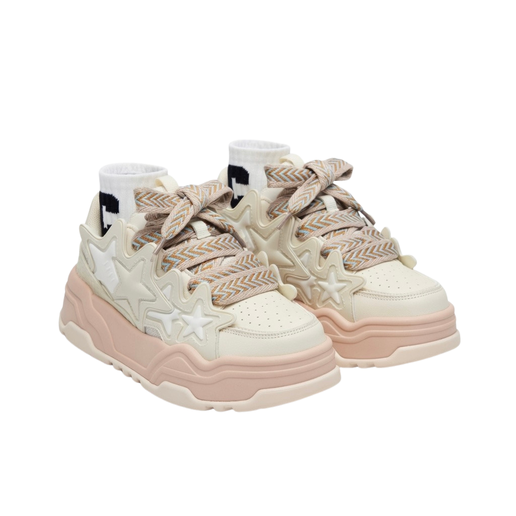SoftSlipsy Cream Star Platform Sneakers – Women Chunky Platform Shoes