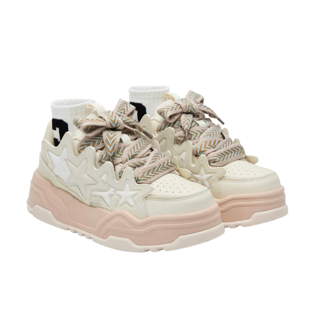SoftSlipsy Cream Star Platform Sneakers – Women Chunky Platform Shoes