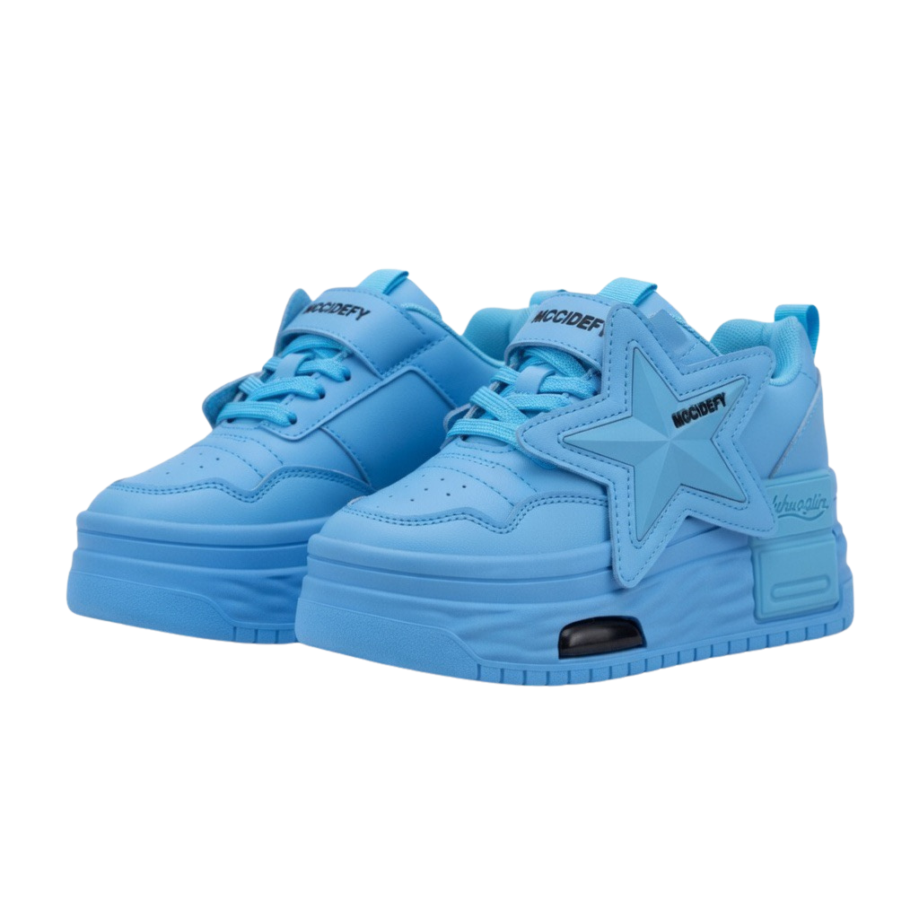 SoftSlipsy Sky Blue Star Platform Sneakers – Chunky Y2K Height Boost Shoes
