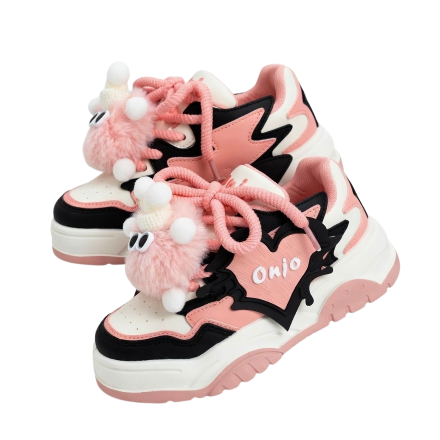 SoftSlipsy Black Pink Chunky Platform Sneakers – Women Casual Sneakers
