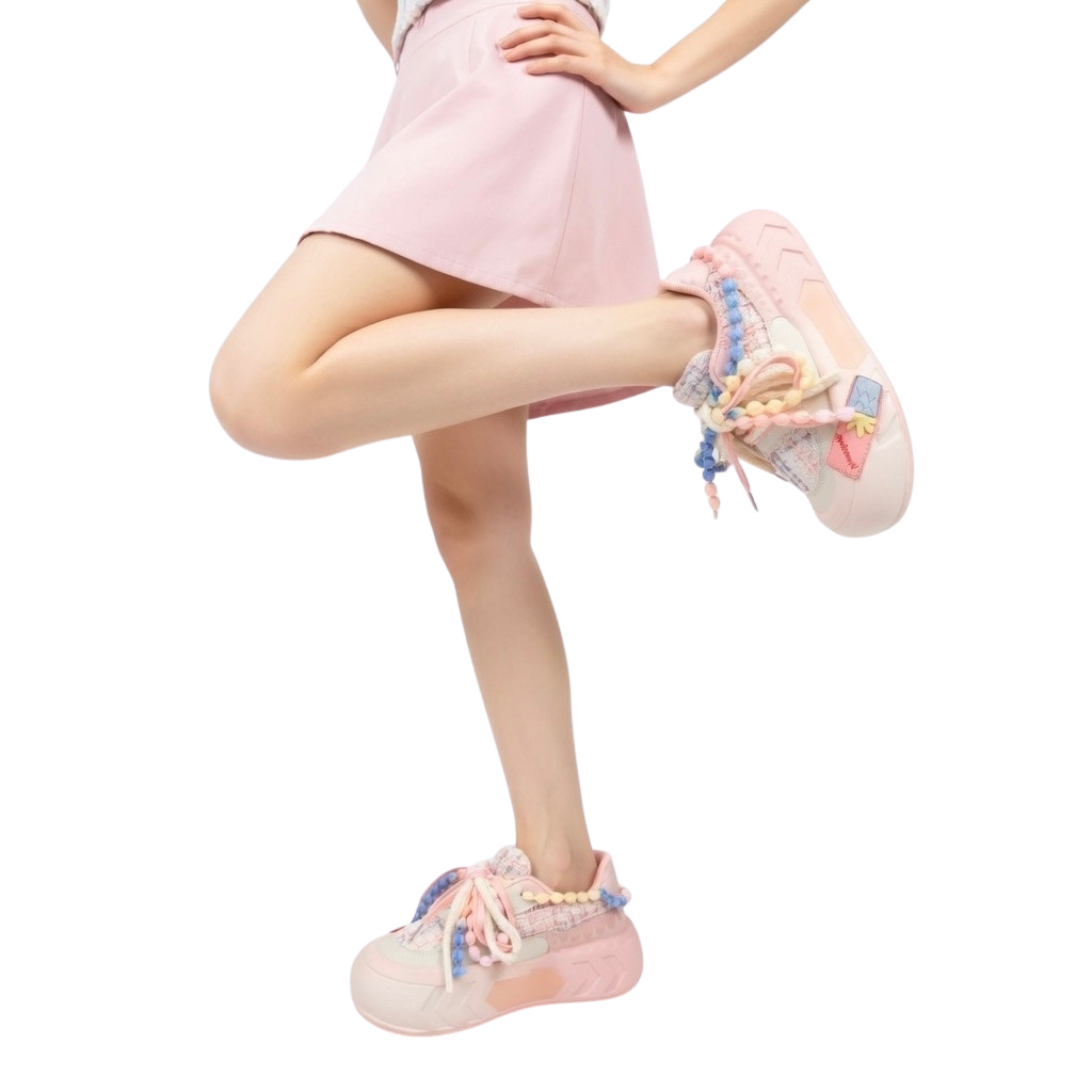 SoftSlipsy Pink Pastel Platform Sneakers – Cute Chunky Sneakers Women