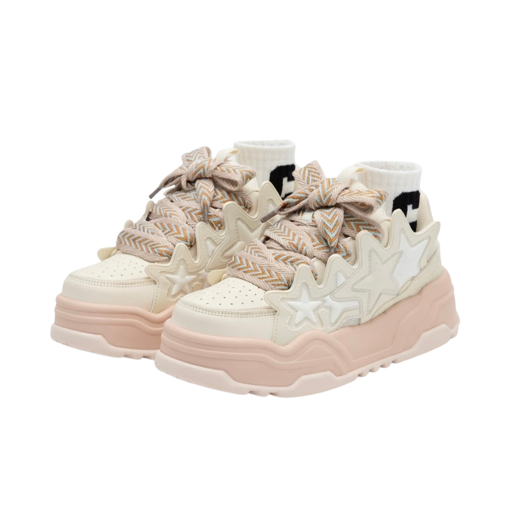 SoftSlipsy Cream Star Platform Sneakers – Women Chunky Platform Shoes