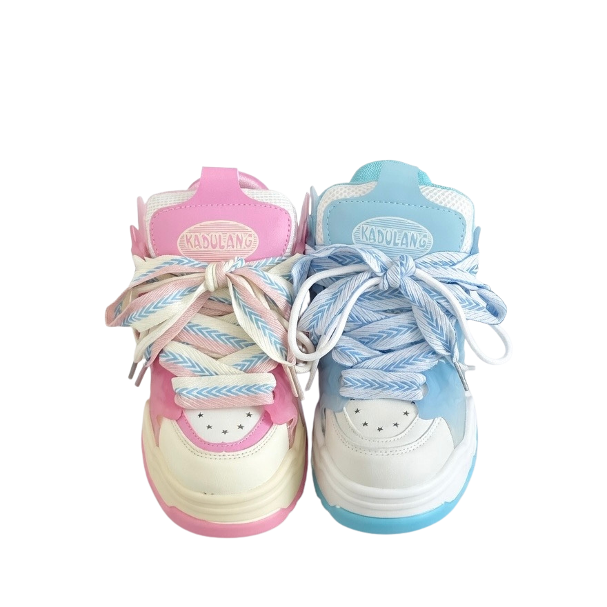SoftSlipsy Pink Blue Platform Sneakers – Women Chunky Sneakers