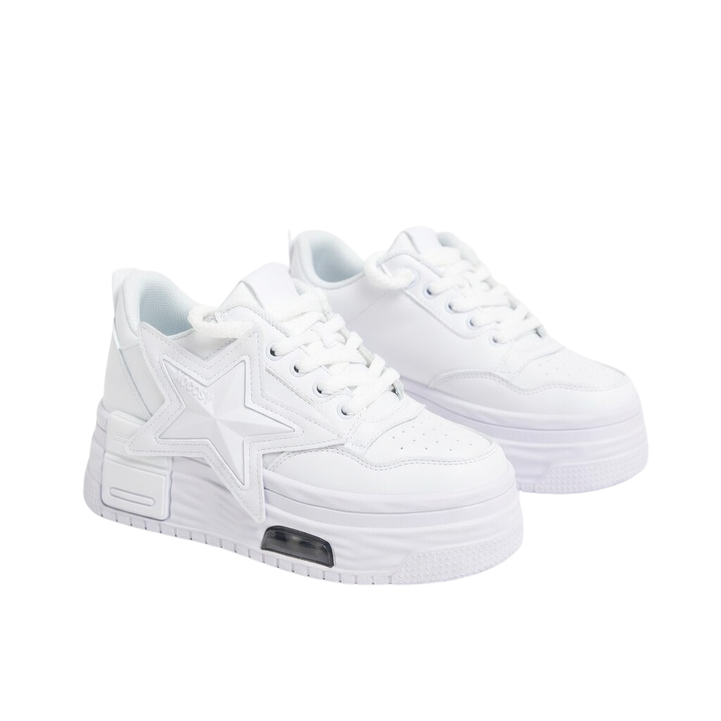 SoftSlipsy White Star Platform Sneakers Chunky Y2K Streetwear Trainers Women Fashion Shoes