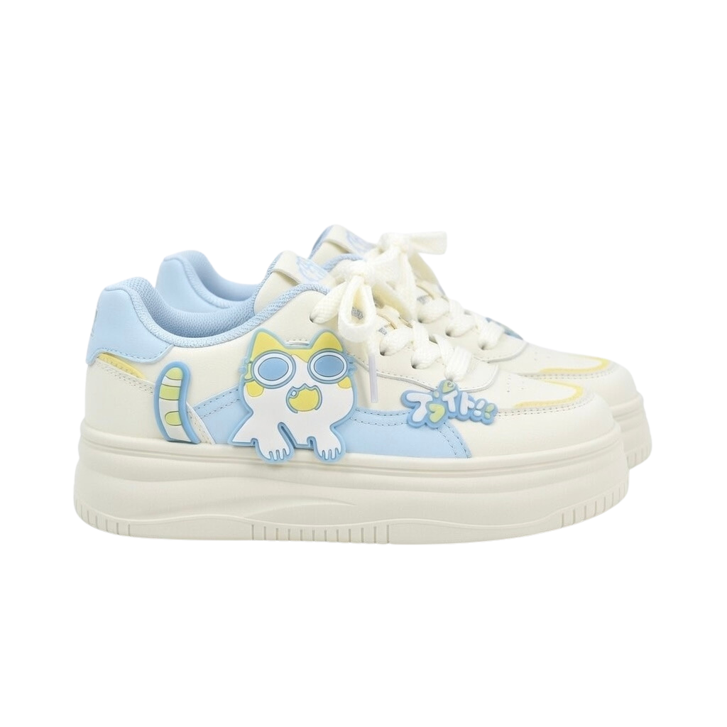 SoftSlipsy Blue Cat Platform Sneakers – Cute Chunky Sneakers Women