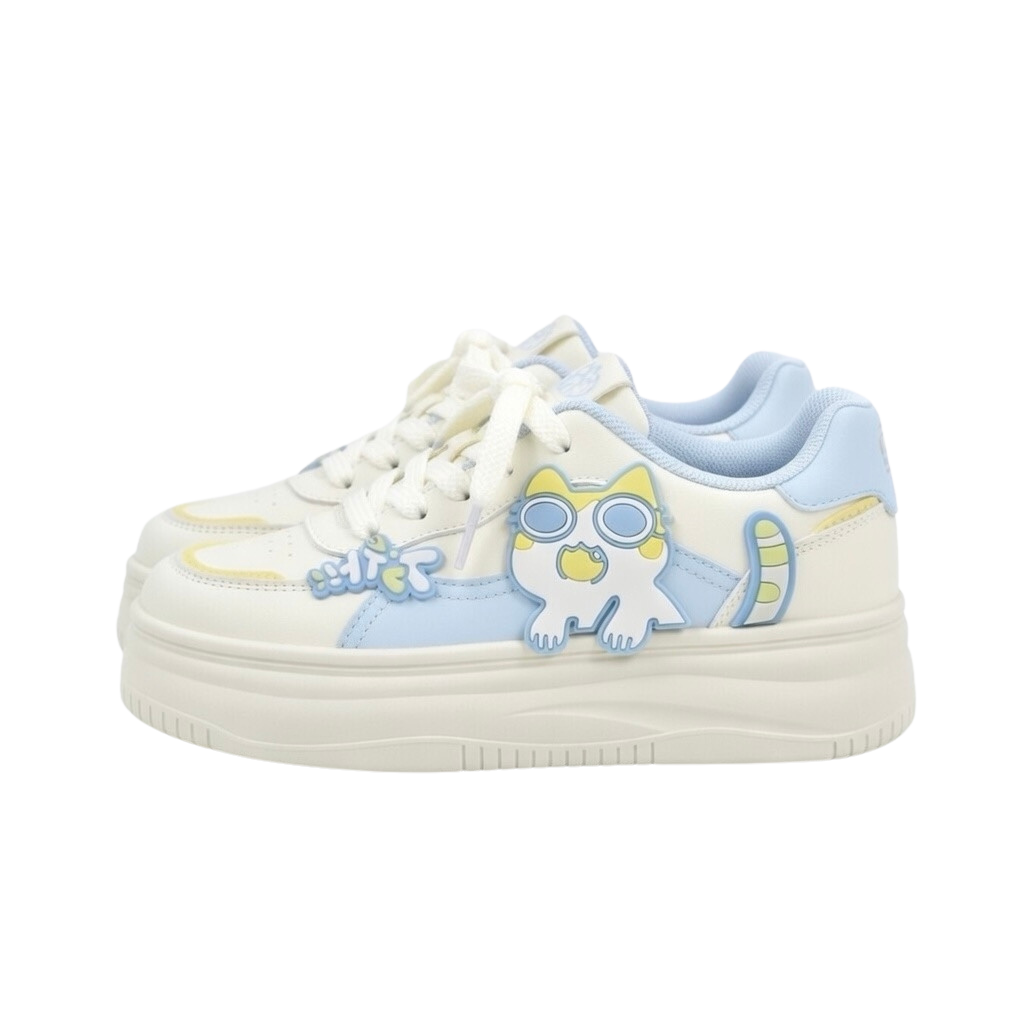 SoftSlipsy Blue Cat Platform Sneakers – Cute Chunky Sneakers Women
