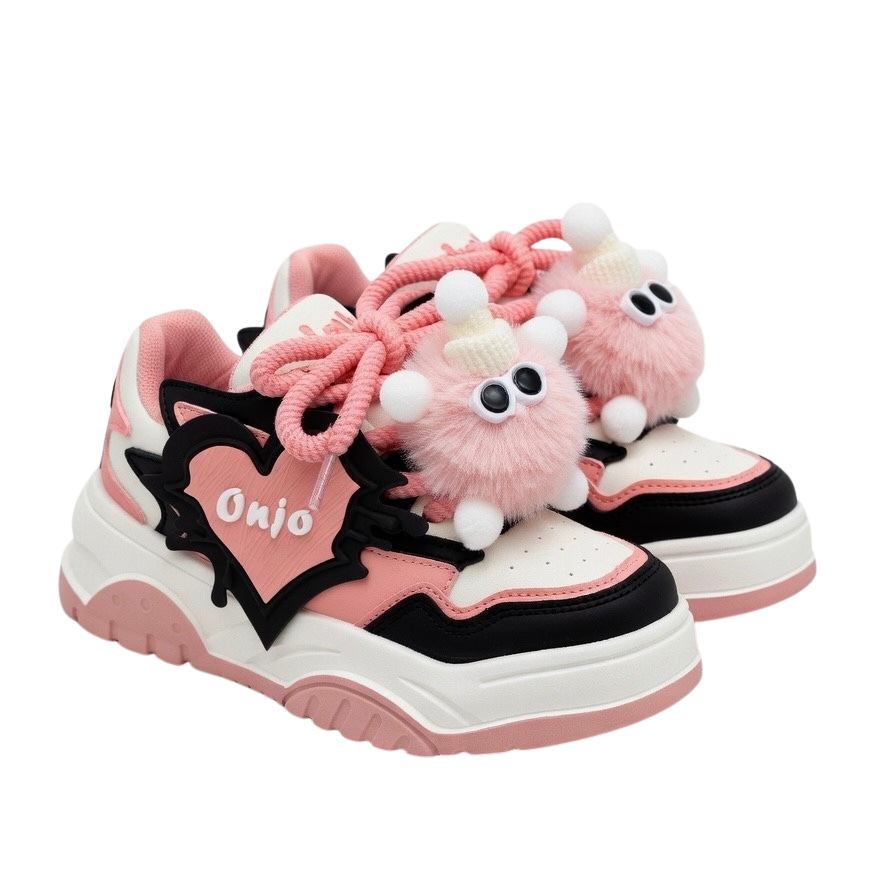 SoftSlipsy Black Pink Chunky Platform Sneakers – Women Casual Sneakers