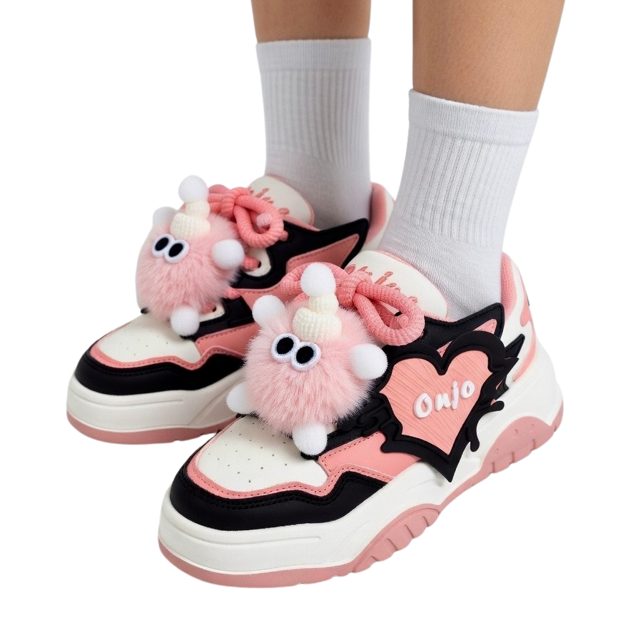 SoftSlipsy Black Pink Chunky Platform Sneakers – Women Casual Sneakers