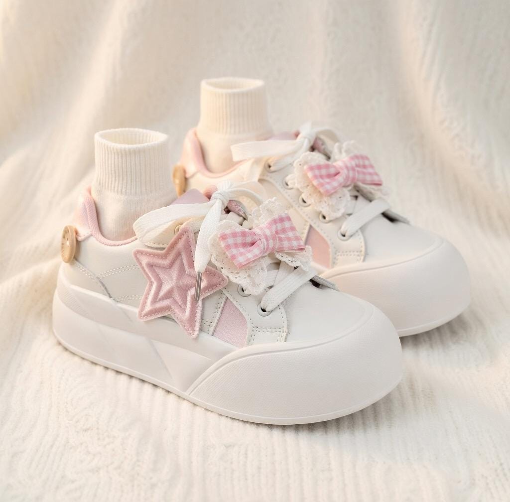 SoftSlipsy Kawaii Bow Star Platform Sneakers | Soft Girl, Korean Style Chunky Trainers