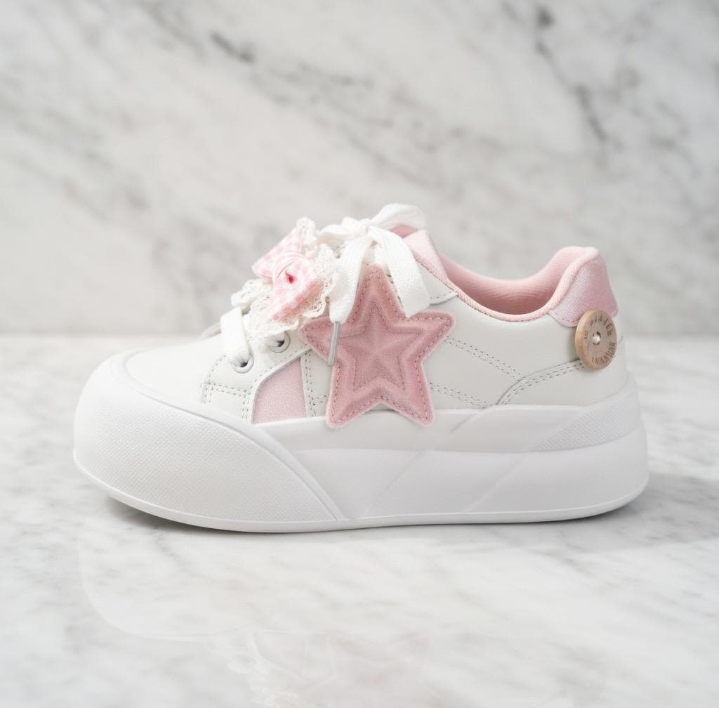 SoftSlipsy Kawaii Bow Star Platform Sneakers | Soft Girl, Korean Style Chunky Trainers