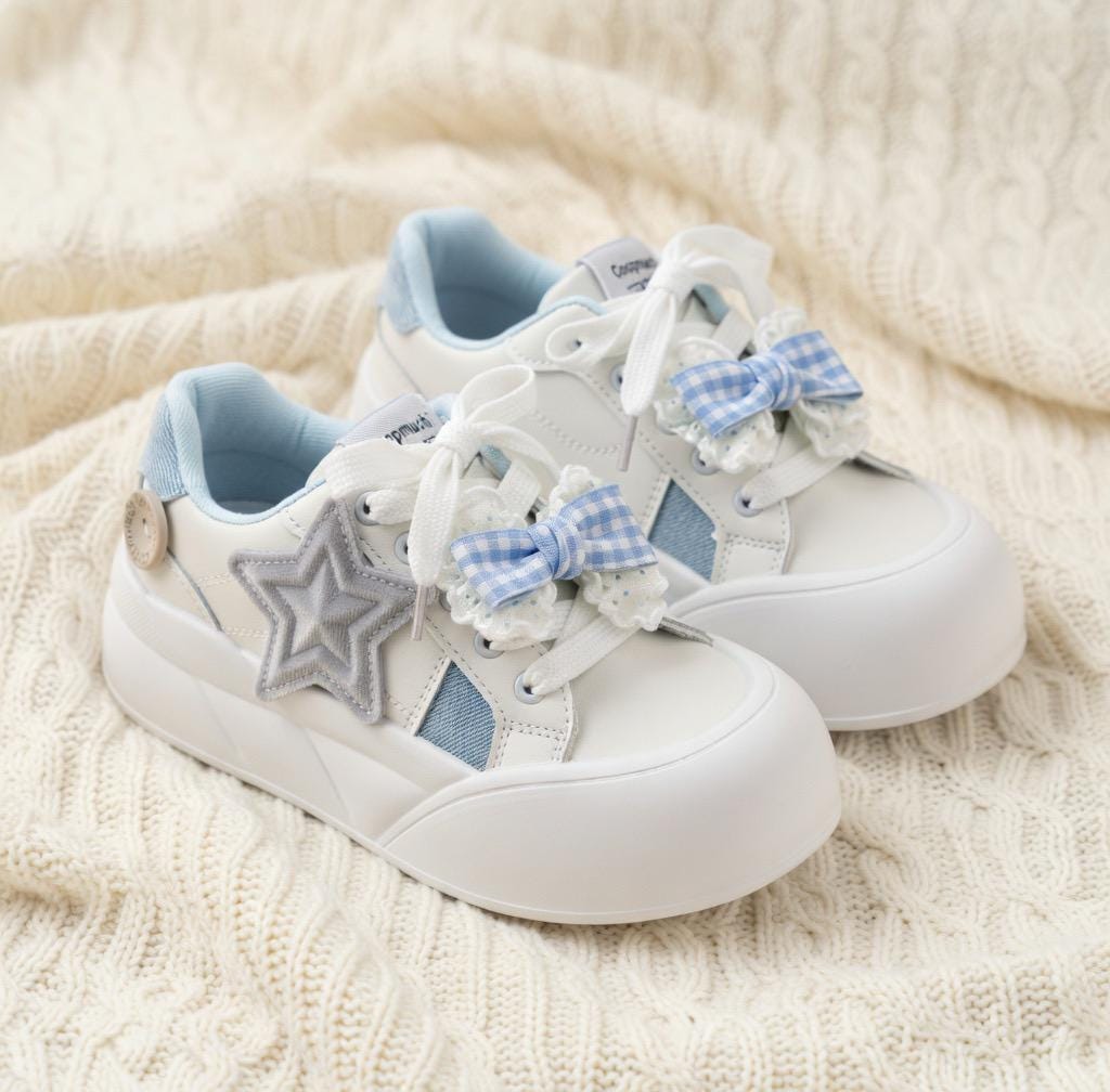 SoftSlipsy Kawaii Bow Star Platform Sneakers | Soft Girl, Korean Style Chunky Trainers