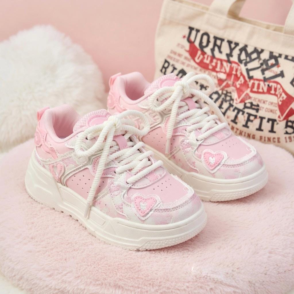 SoftSlipsy Pink Heart Platform Sneakers | Y2K Chunky Trainers (+8CM Height)