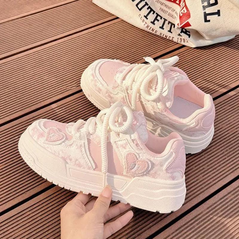 SoftSlipsy Pink Heart Platform Sneakers | Y2K Chunky Trainers (+8CM Height)