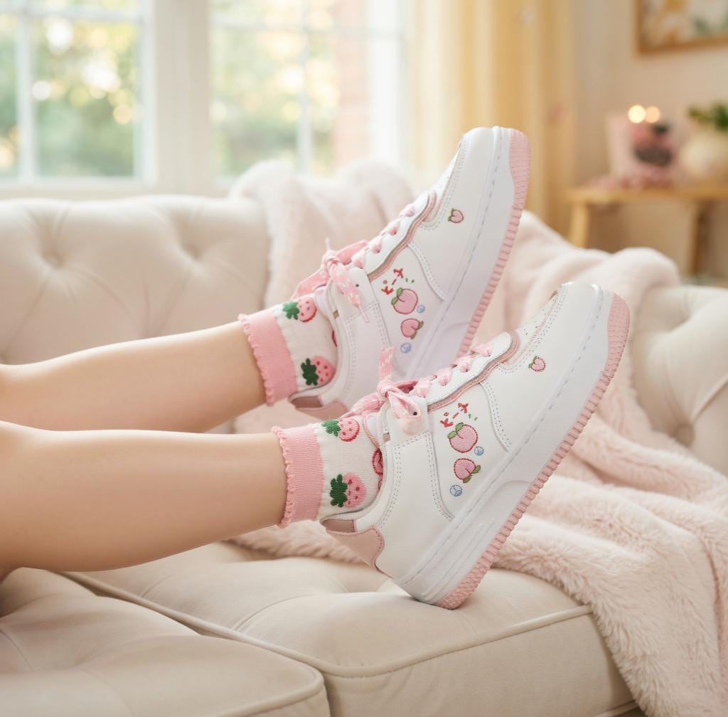 SoftSlipsy Peach Heart Platform Sneakers | +8CM Height Boost, Soft Girl Trainers
