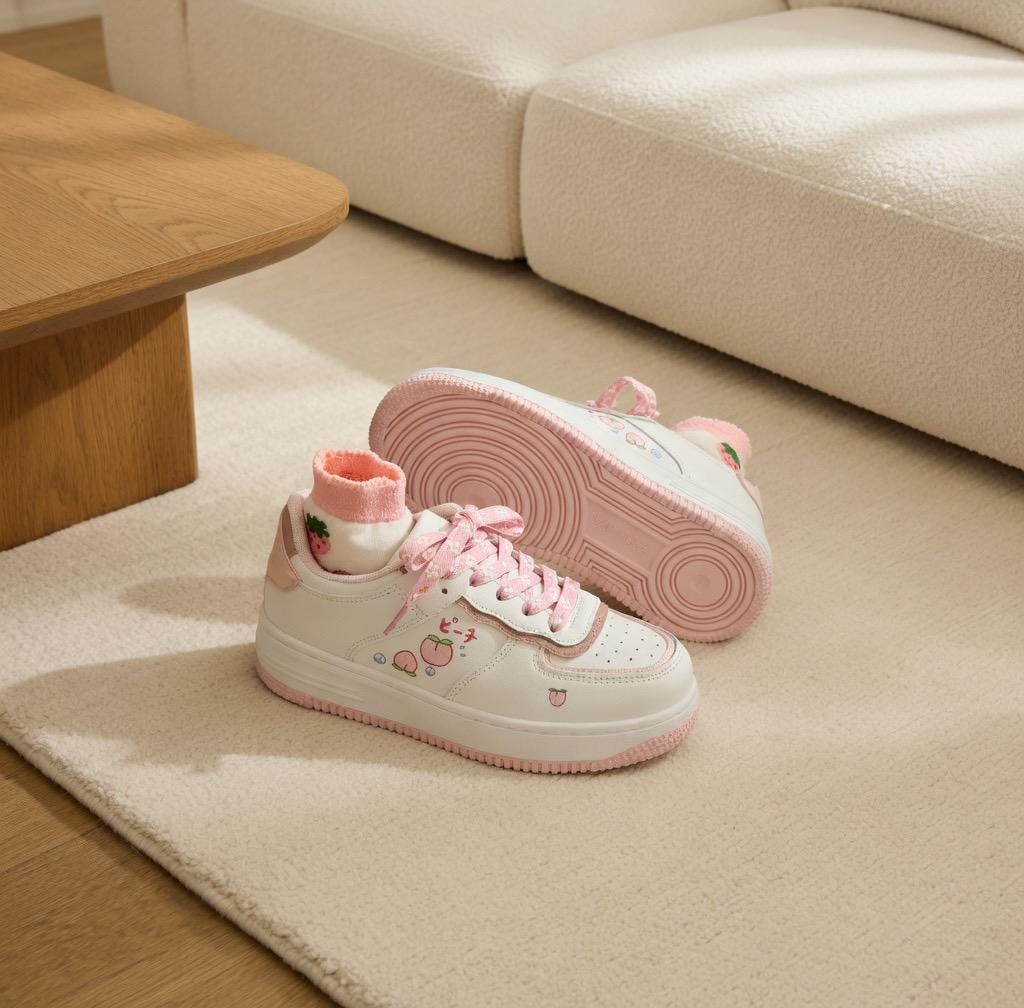 SoftSlipsy Peach Heart Platform Sneakers | +8CM Height Boost, Soft Girl Trainers