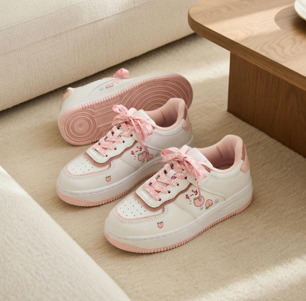 SoftSlipsy Peach Heart Platform Sneakers | +8CM Height Boost, Soft Girl Trainers