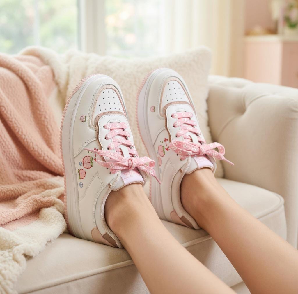 SoftSlipsy Peach Heart Platform Sneakers | +8CM Height Boost, Soft Girl Trainers