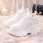 SoftSlipsy Women's White Chunky Platform Sneakers | 14CM Height Boost Trainers