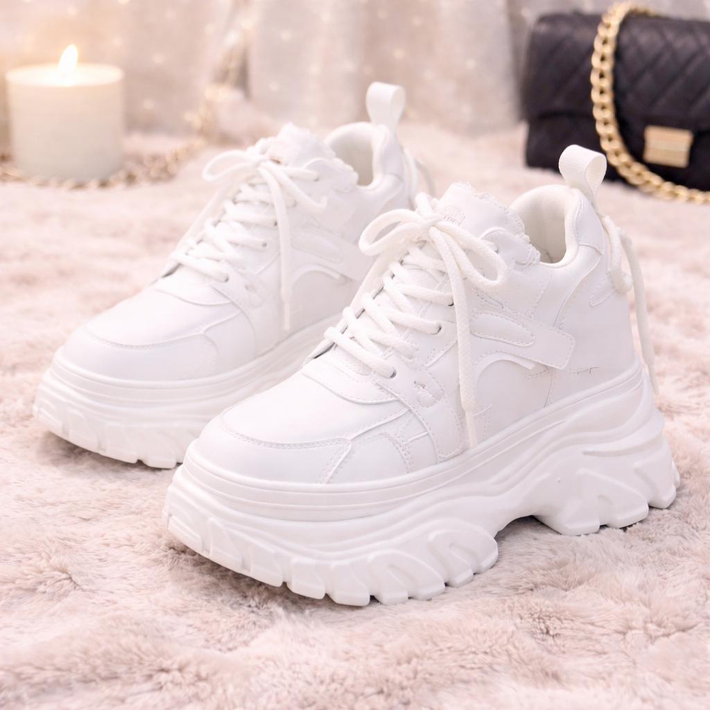 SoftSlipsy Women's White Chunky Platform Sneakers | 14CM Height Boost Trainers