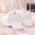 SoftSlipsy Women's White Chunky Platform Sneakers | 14CM Height Boost Trainers