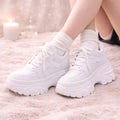 SoftSlipsy Women's White Chunky Platform Sneakers | 14CM Height Boost Trainers